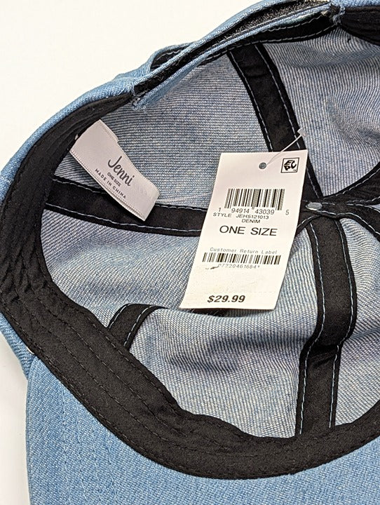 Jenni Women's Baseball Cap Hat Packable Blue Denim Adjustable (MSRP $30)