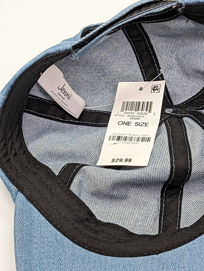 Jenni Women's Baseball Cap Hat Packable Blue Denim Adjustable (MSRP $30)