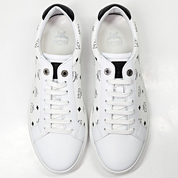 MCM Men's Terrain Derby Visetos Logo White Leather Sneaker Size 41 (MSRP $450)