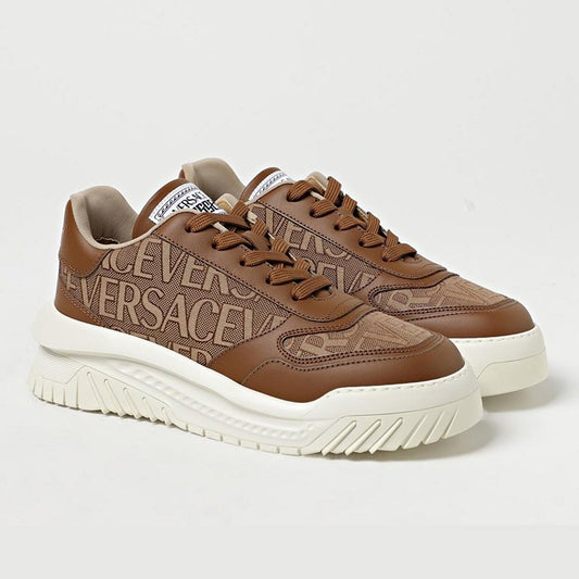 Versace Men's Brown Leather and Fabric Odissea Sneakers Size 43.5 (MSRP $725)