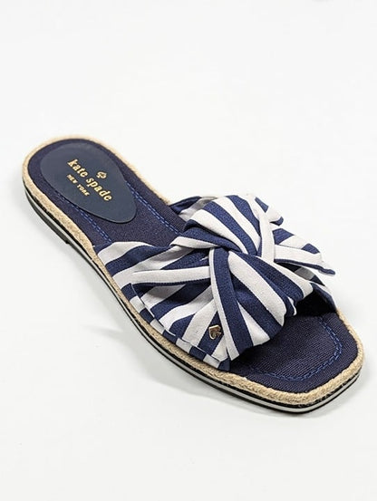 Kate Spade Women's Caliana Navy Striped Bow Flat Sandals Size 8.5 MSRP $138