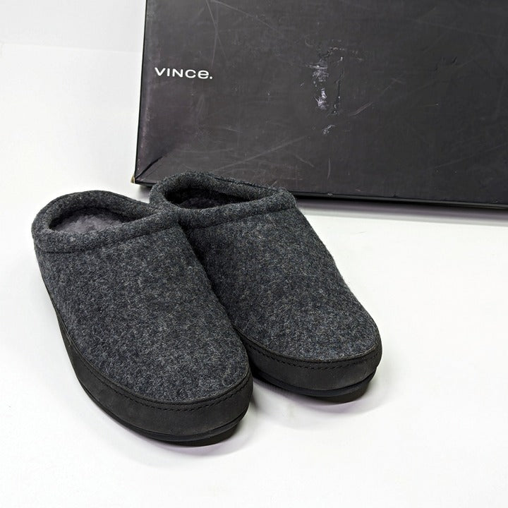 Vince Men's Howell Charcoal Gray Shearling-Lined Slippers Size 9 (MSRP $150)