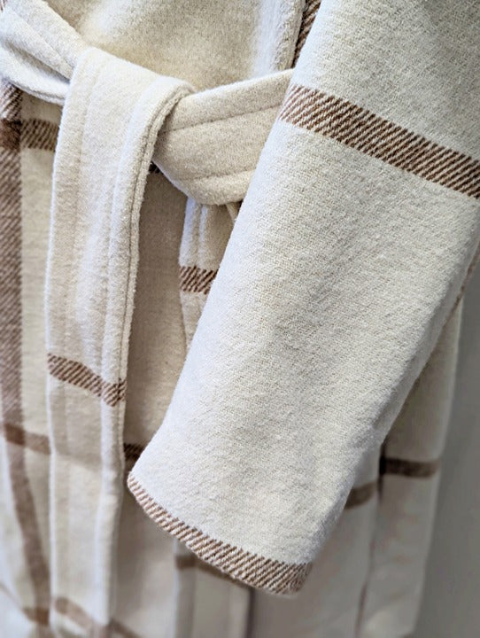 DKNY Women's Plaid Maxi Belted Notch Collar Coat Size XS (MSRP $350)