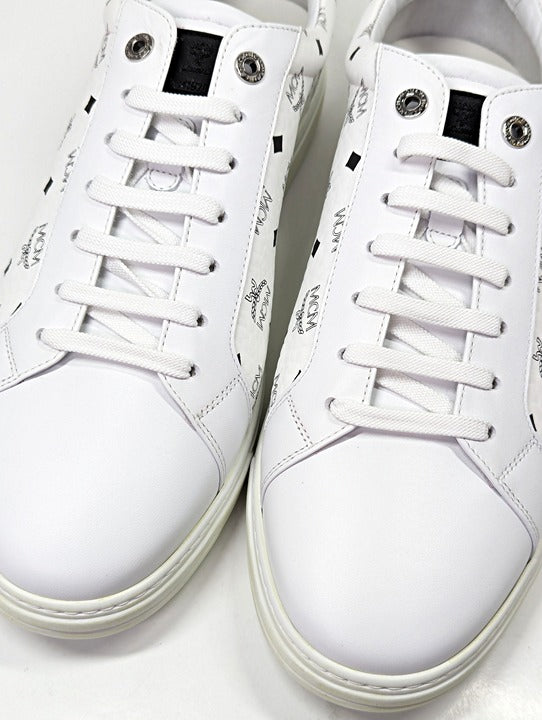 MCM Men's Terrain Derby Visetos Logo White Leather Sneaker Size 46 (MSRP $450)