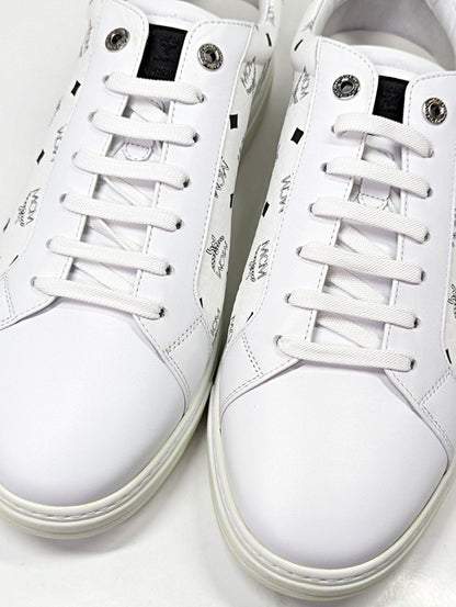 MCM Men's Terrain Derby Visetos Logo White Leather Sneaker Size 46 (MSRP $450)