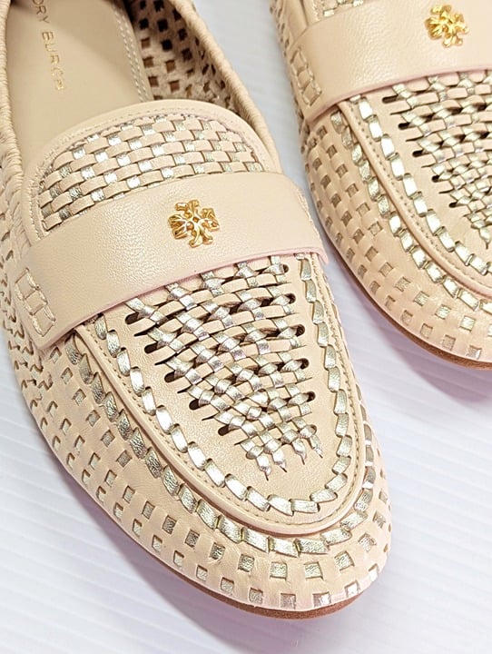 Tory Burch Women's Woven Ballet Loafers Brie Spark Gold Size 7 (MSRP $378)