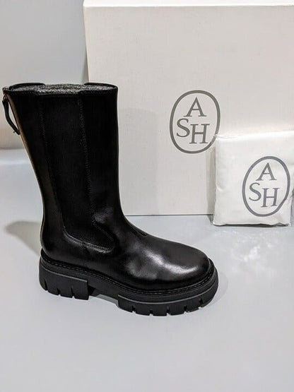 Ash Lennox Women's Black Leather Mid-Calf Boots Size 35 MSRP $305