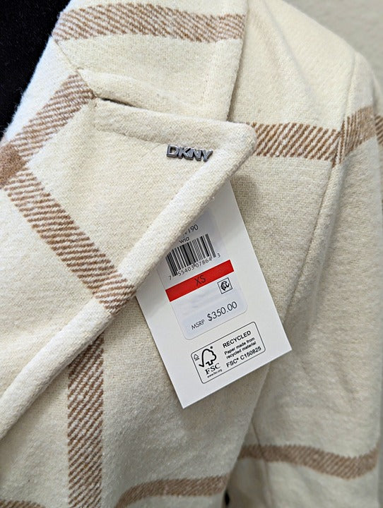 DKNY Women's Plaid Maxi Belted Notch Collar Coat Size XS (MSRP $350)
