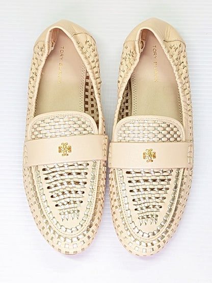 Tory Burch Women's Woven Ballet Loafers Brie Spark Gold Size 7 (MSRP $378)