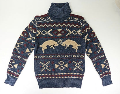 Polo Ralph Lauren Men's Blue Fair Isle-Knit Wool Blend Sweater Size L MSRP $498