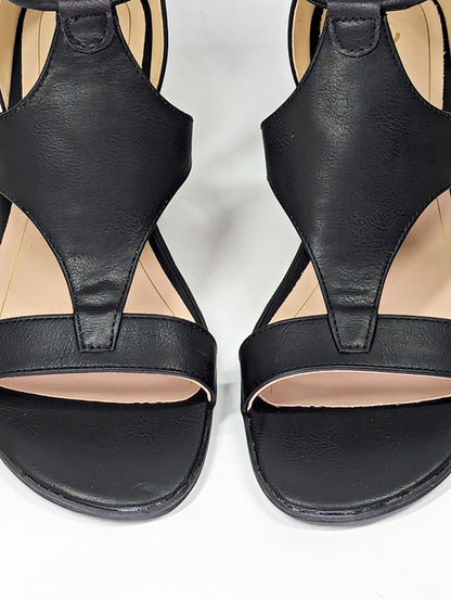 Journee Collection Women's Trayle Black Wedge Sandals Size 8 (MSRP $95)