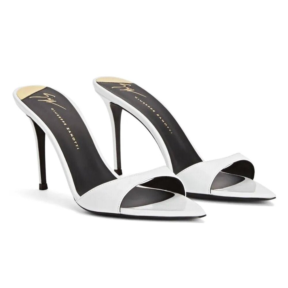 Giuseppe Zanotti Intrigo 90mm White Patent Mule Sandals Size 35 (MSRP $795)