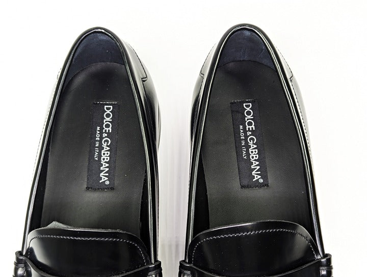Dolce & Gabbana Men's DG-Plaque Polished Calfskin Leather Loafers Size 8.5
