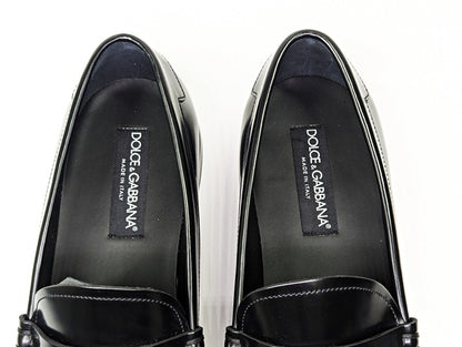 Dolce & Gabbana Men's DG-Plaque Polished Calfskin Leather Loafers Size 8.5