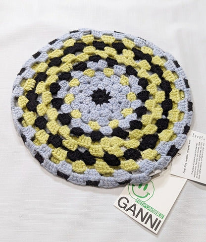 Ganni Women's Lambswool Crochet Beret Tricolor (MSRP $195)