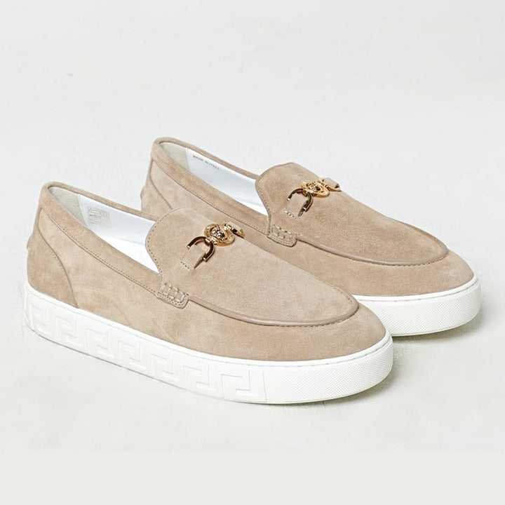 Versace Men's Medusa '95 Greca Light Sand Suede Loafers Size 43 (MSRP $750)