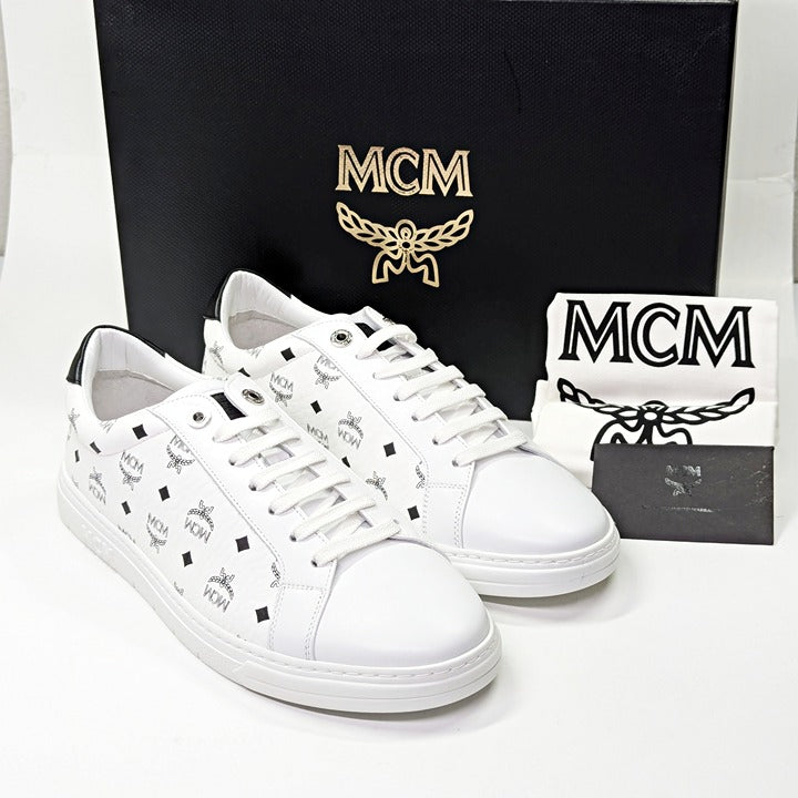 MCM Men's Terrain Derby Visetos Logo White Leather Sneaker Size 41 (MSRP $450)