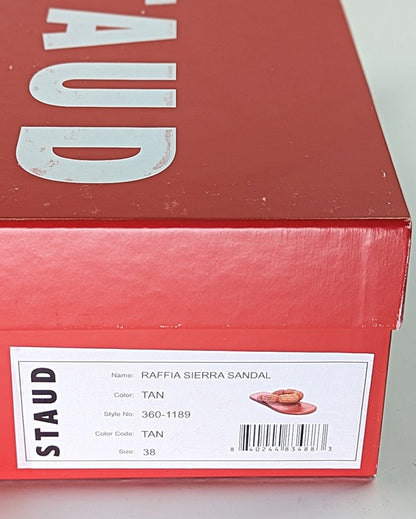 STAUD Women's Raffia Sierra Thong Sandals in Tan Size 38 (MSRP $250)