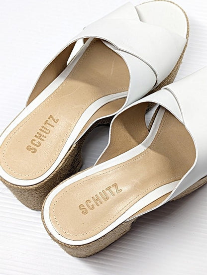 Schutz Women's Judy Leather Espadrille Platform Sandals White Size 9 (MSRP $175)