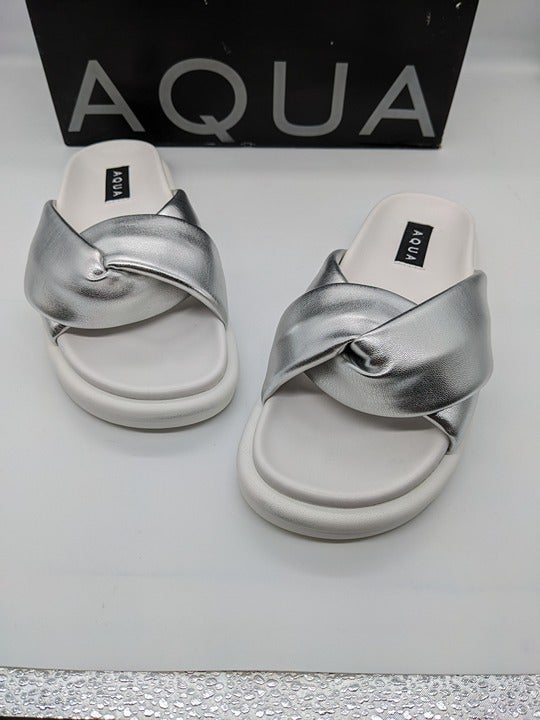 Aqua Women's Ryle Slide Sandals Silver & White Size 6