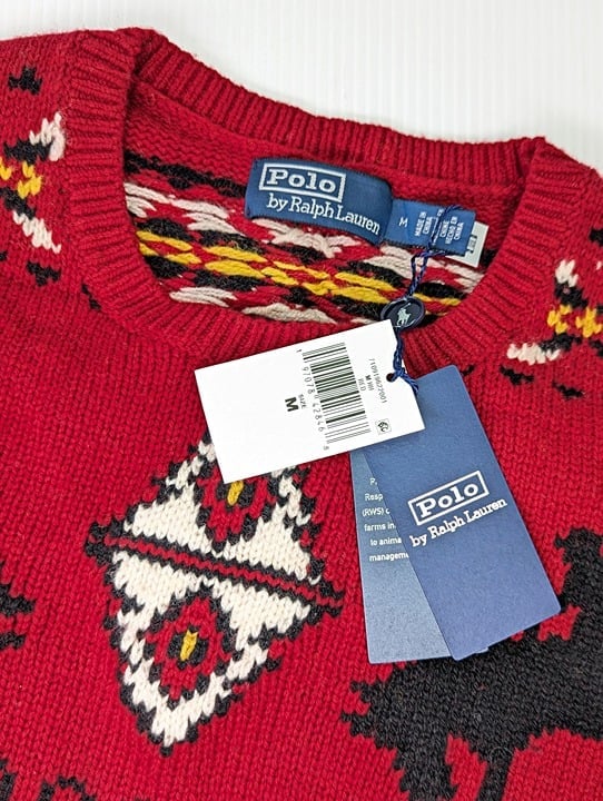 Polo Ralph Lauren Men's Red Western-Inspired Fair Isle Sweater Size M MSRP $498