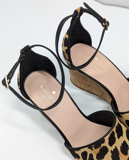 Kate Spade Women's Lonnie Leopard Calf Hair Wedge Sandals Size 9 M (MSRP $198)