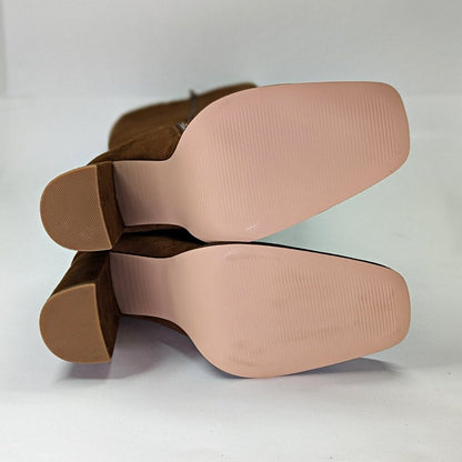 AQUA Women's Leigh Square Toe High Heel Boots Brown Goring Size 9 (MSRP $228)