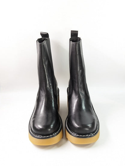 Marc Fisher Women's Fredy Black Leather Lug Sole Boot Size 8 M (MSRP $229)