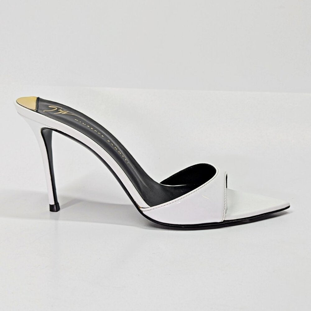 Giuseppe Zanotti Intrigo 90mm White Patent Mule Sandals Size 35 (MSRP $795)