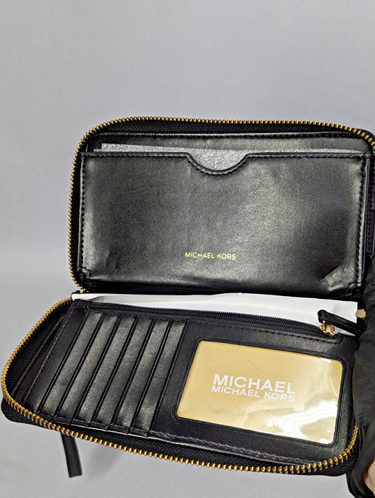 Michael Kors Black Leather Large Flat Multi Function Wristlet Wallet (MSRP $158)