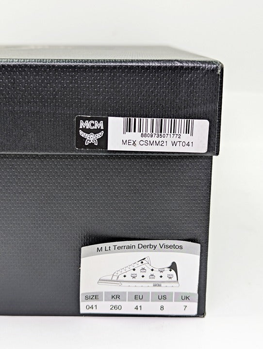 MCM Men's Terrain Derby Visetos Logo White Leather Sneaker Size 41 (MSRP $450)