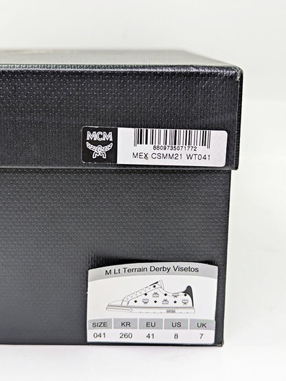 MCM Men's Terrain Derby Visetos Logo White Leather Sneaker Size 41 (MSRP $450)