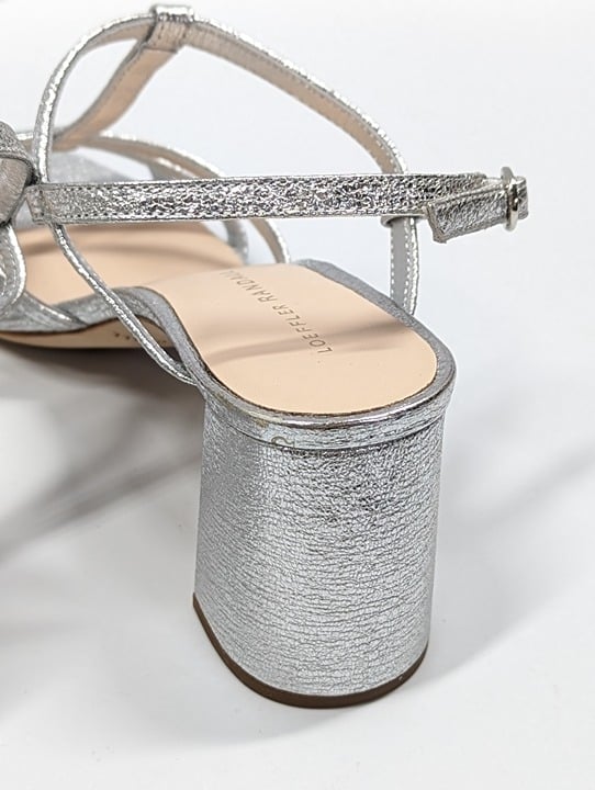 Loeffler Randall Women's Elena Heel Sandal Silver Leather Size 6.5 (MSRP $350)