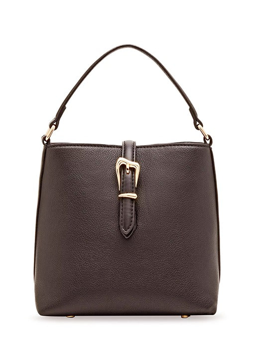 Anne Klein Women's Sculpted Buckle Bucket Bag in Espresso (MSRP $85)