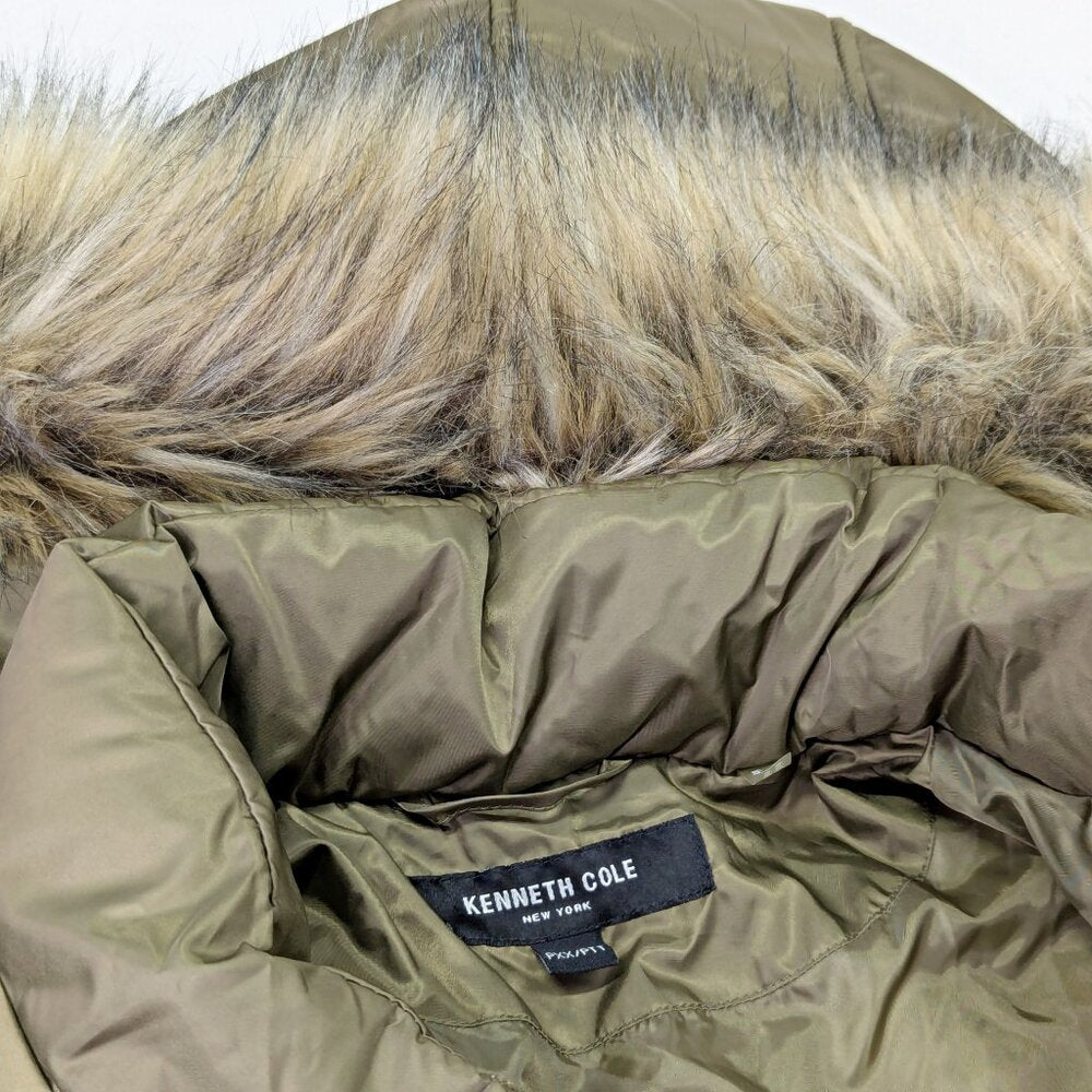 Kenneth Cole Petite Faux-Fur-Trim Hooded Puffer Coat Size PXX / 00 (MSRP $285)