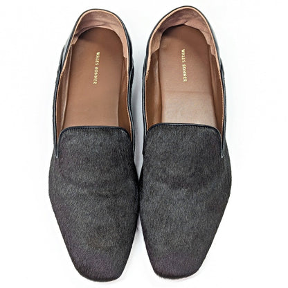 Wales Bonner Men's Black Calf Hair Slip On Moccasin Loafers Size 43 (MSRP $775)