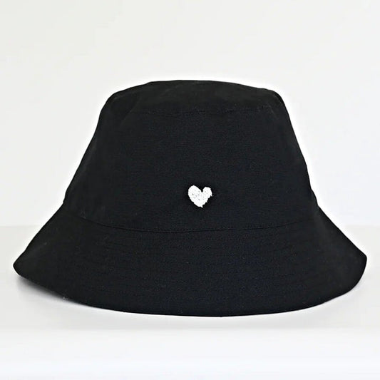 Kerri Rosenthal Women's Bucket Hat Heart In Black Cotton O/S (MSRP $128)