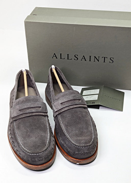 Allsaints Men's Sammy Slip-on Suede Penny Loafer in Grey Size 13 (MSRP $299)