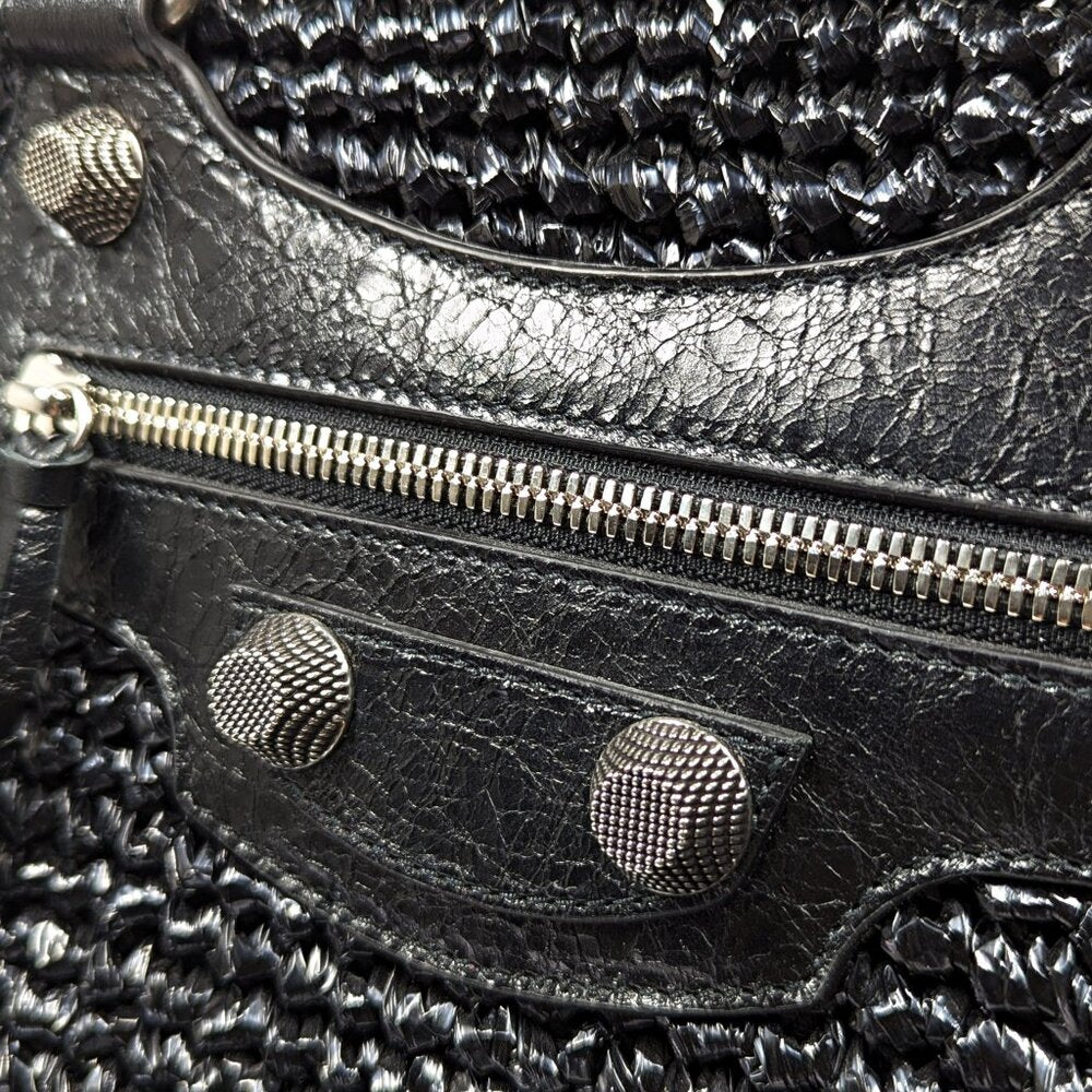 Balenciaga Women's Large Le Cagole Panier Black Raffia Tote Bag (MSRP $1,750)