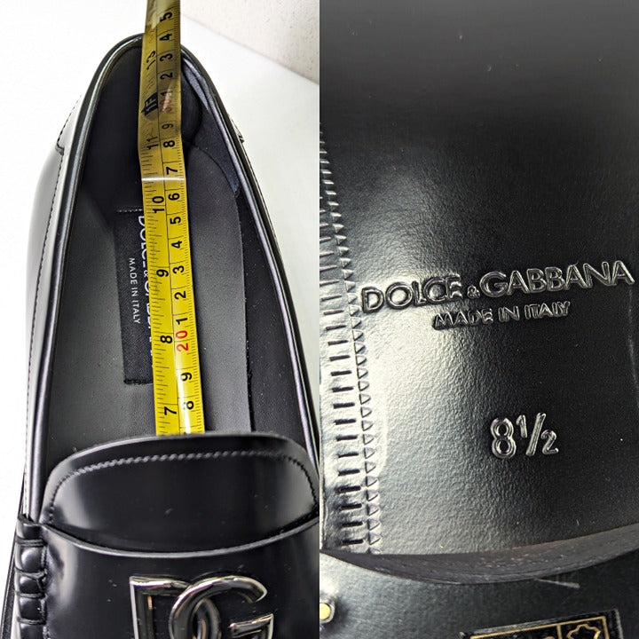 Dolce & Gabbana Men's DG-Plaque Polished Calfskin Leather Loafers Size 8.5