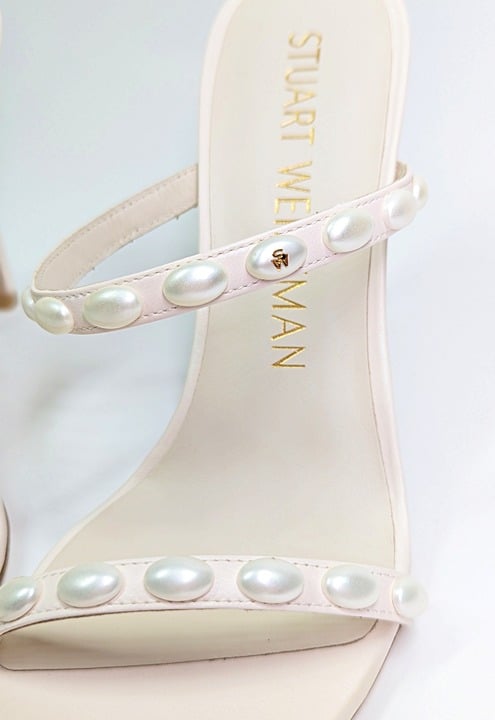 Stuart Weitzman Women's Aleena Pearlita 100 Heel Sandals Size 38.5 MSRP $525