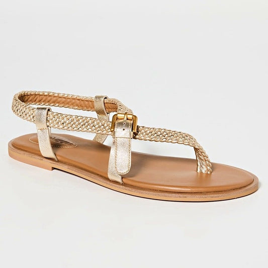 See by Chloé Women's Nola Gold Braided Strap Thong Sandals Size 37 (MSRP $325)