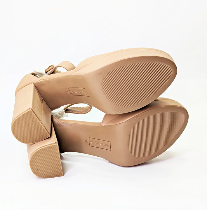 Sun + Stone Women's Birdey Nude Ankle Strap Platform Pumps Size 10 (MSRP $80)