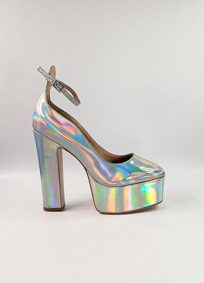 Schutz Renee Women's Ankle Strap Platform Pump Hologram Size 7.5 B (MSRP $158)