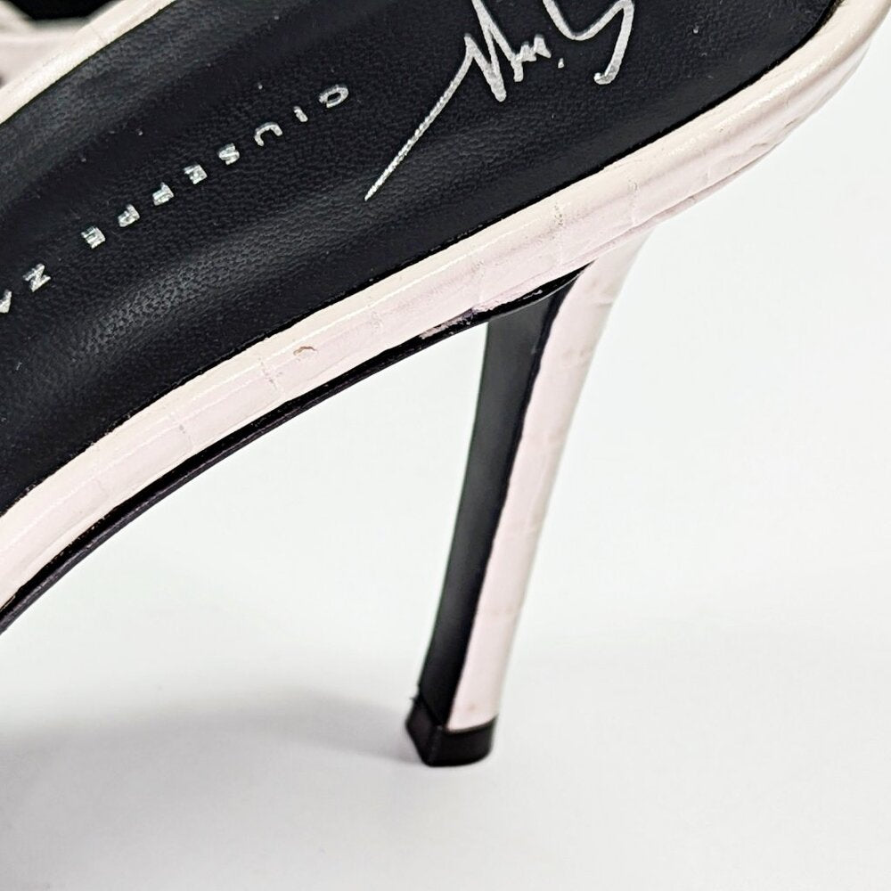 Giuseppe Zanotti Intrigo 90mm Crocodile Beige Mule Sandals Size 38 (MSRP $795)