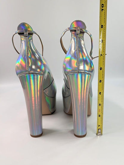 Schutz Renee Women's Ankle Strap Platform Pump Hologram Size 9 B (MSRP $158)