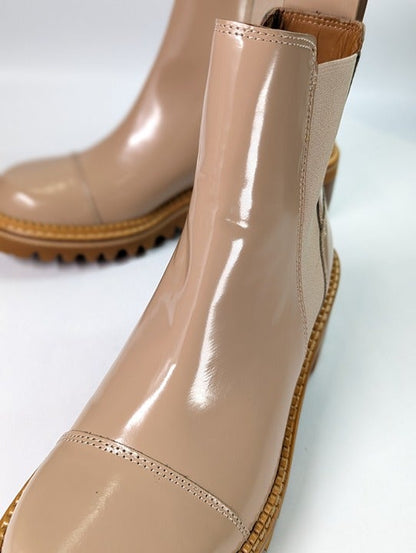 See By Chloé Women's Mallory Leather Chelsea Boots Beige Size 37 EU MSRP $475