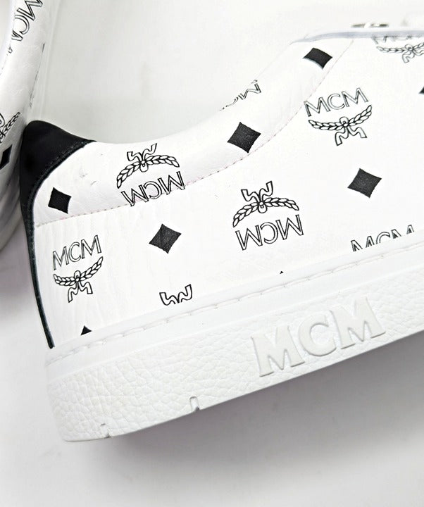 MCM Men's Terrain Derby Visetos Logo White Leather Sneaker Size 41 (MSRP $450)