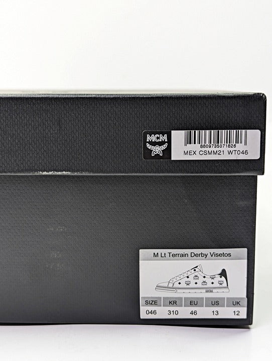MCM Men's Terrain Derby Visetos Logo White Leather Sneaker Size 46 (MSRP $450)