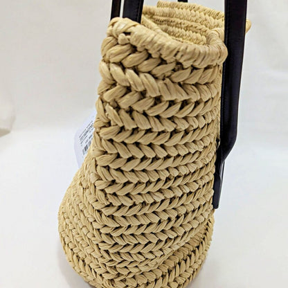 Bottega Veneta Arco Women's Raffia Tote Bag Leather Pouch in Black (MSRP $3,000)